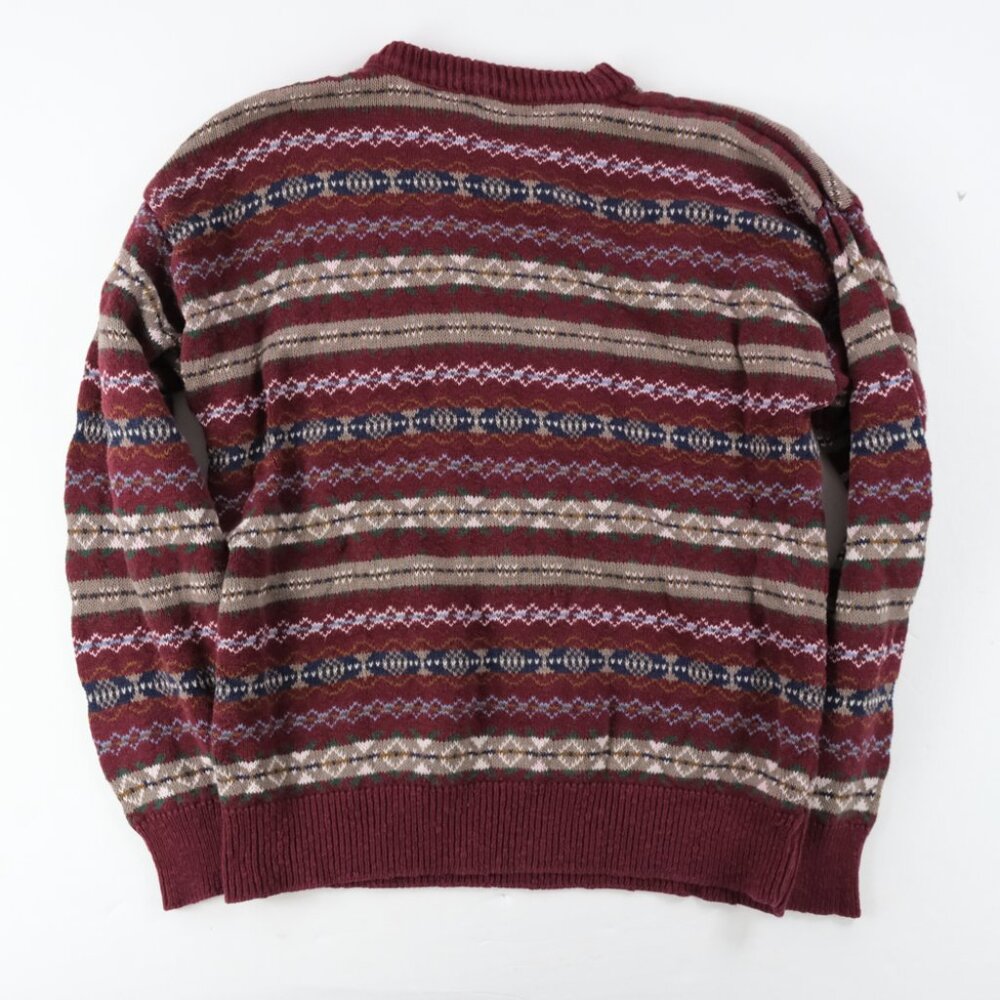 VTG Hunt Club Mens sz L Cotton Knit Sweater Red Stripes Grandpa Academia - Picture 2 of 6